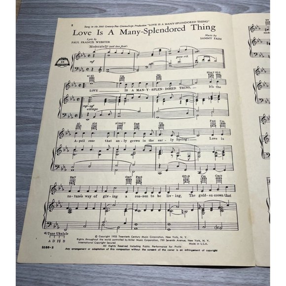 Piano Sheet Music Love is a Many Splendored Thing William Holden Jennifer Jones - Picture 2 of 4